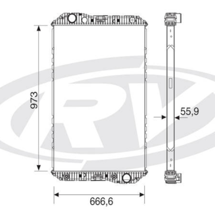 RADIADOR MERCEDES BENZ AXOR 2035 / 2040 / 2044 / 2540 / 2544 / 2640 / 3131 / 3344 2005 > SEM LATERAL - VISCONDE