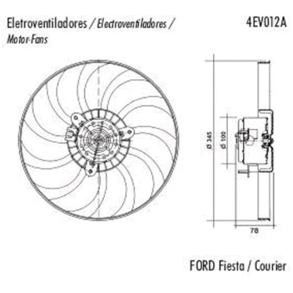 VENTOINHA ELETROVENTILADOR FORD COURIER 1.3/1.6 1999 A 2008 / FIESTA 1.0/1.6 MOTOR ZETEC ROCAN 1999 A 2001 COM AR - VALEO